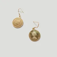 Leven Fancy 925 Sterling Silver Round Queen's Charm Drop Kolczyki Złoty Medal Starożytne Muzeum Biżuteria Inspirowana Dolar Monety Kolczyk Hoop Hugg
