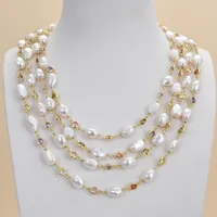GuaiGuai Jewelry 4 Strands Freshwater White Baroque Pearl Necklace Multi Color Cz Chain For Women Real Gems Stone Lady Fashion Jewellery
