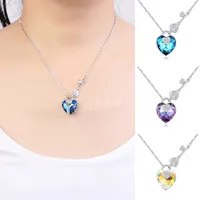 Romantic Heart Shape Pendant Necklace Women Shiny Colorful Imitation Crystal Lock Necklace Party Jewelry Gifts