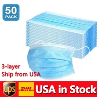 USA En stock Masques jetables de 50 pcs Protection et couverture faciale à 3 couches personnelle avec masque de santé hygiénique de la bouche