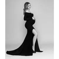 Casual Dresses Mutterschaftskleidung Maxi Kleid Schwangerschaftskleid Pografie Requisiten Schwangere Frauen Langarm Schulter