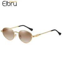 Elbru Fashion Rope Frame Glasses Sunglasses Gradiente colorido óculos coloridos vintage Gold Sungshades Menino Men Metal Oval Sun Glasses