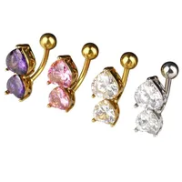 6 Kolory Reverse Crystal Bar Pierścień brzucha Złoty Body Piercing Button Pępek Dwa Serce Body Pierce Jewelry 271 Q2