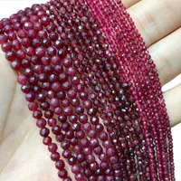 Andra grossist naturliga runda stenpärlor facetterade röda granat för smycken gör DIY armband halsband 2mm 3mm 4mm