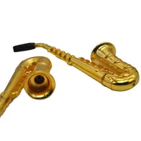 Mini Smoking Pipe Saxophone Trumpet Shape Metal Aluminum Tobacco Pipes Novelty items Gift Grinder Smoke Tools330U