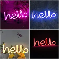 Night Lights HELLO Neon Sign Light Greeting Alphabet LED Lamp Decor Home Party Background Wall Bedroom ( USB & Battery Case Powered )