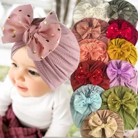 Pullu Ilmek Kafa Şapka Sevimli Katı Renk Bebek Kız Erkek Şapka Türban Yumuşak Yenidoğan Bebek Kap Kafa Sarar Saç Aksesuarları