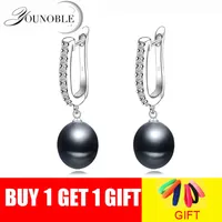 Real Natural Black Pearl Earrings For Women,Beautiful 925 Sterling Silver Freshwater Drop With Pearls Anniversary Gift 220119