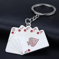 Red Black Royal Flush Poker Playing Card Key Ring Metal Keychain Bag Hanging Fashion Jewelry Will and Sandy