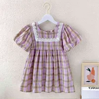 Flickor Klänningar Puff Sleeve Lace Striped Princess Dress Girl Baby Girl Dress Toddler Tjej Kläder Kids Fashion Dress 2 3 4 5 6Y G1129