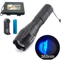365 NM 395NM UV-flashilight Zoomable LED-fakkels fluorescerende blacklight ultraviolet huisdier urine vlekken detector schorpioen zwart licht met batterijlader kit