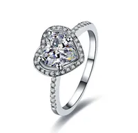 شكل قلب وعد الحب 2ct ring الماس للنساء الصلبة البلاتين pt950 الذهب الأبيض غطاء الزفاف غرامة المجوهرات العنقودية حلقات