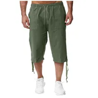 Men&#039;s Shorts Summer Cropped Trousers Cotton Linen Sling Sports Pants Jogging Men Loose Straight Leg Ropa De Hombre