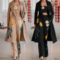 Projektant mody Damskie Garnitur Formalny Nosić Outwear Odzież Chiny Haft Casual Fitness Płaszcze Sexy 3 SZTUK Pant Bra Koszulki Dwa Piece Spodnie