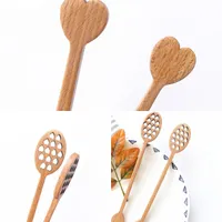 Cute Hollow Out Love Shaped Wooden Honey Stick Wood Honey Spoon Stick Dipper Stirrer Flatware Accessories Kitchen Gadget 348 R2
