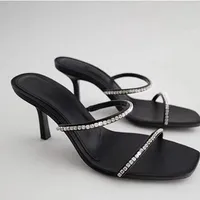Sandalen cosztkhp damesschoenen zwart vierkant hoofd strass accessoires met hoge hakken