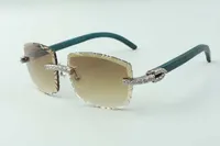 2021 독특한 디자이너 선글라스 3524023 XL 다이아몬드 컷 렌즈 자연 청록색 나무 사원 안경, 크기 : 58-18-135mm