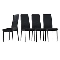 Us Stock Black Modern Furniture Minimalist Dining Chair Fireproof Leather Sprayed Metal Pipe Diamond Grid Pattern Restaurant Home 234I