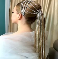 Clips de pelo Bling Bling Rhinestone Fringe Fringe Bridal Hairband Tiaras para la niña Joyería de la boda Cristal de cristal Tassel largo Hora de la corona Headwear G