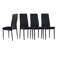 Us Stock Black Modern Furniture Minimalist Dining Chair Fireproof Leather Sprayed Metal Pipe Diamond Grid Pattern Restaurant Home Conference Chair Set Of a47