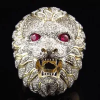 domineering rhinestone crystal men ring Creative lion head rings