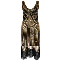 Abbellimento Art Deco 1920s Abito flapper Vintage Vintage Roaring 20s Great Gatsby Costume Dress Breding Beaded Sequin Dress Party X0705