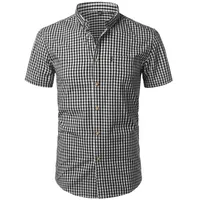 Мужские повседневные рубашки Люклам Мужчины плед с коротким рукавом рубашка Мужская кнопка вверх по тонкой подходит для бизнес блузка Camisa Masculina