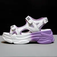 Women Platform Chunky Sandals Summer Brand Ins Ulzzang Fashion Casure Wedges Shoes For Woman Sport Purple Leather Sandal 2021
