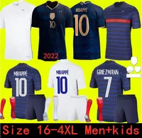 태국 품질 2021 벤제마 유니폼 21 22 MBappe Griezmann Pogba 축구 유니폼 Kante 축구 셔츠 Varane Maillot de Foot Hommes + Enfants Kit