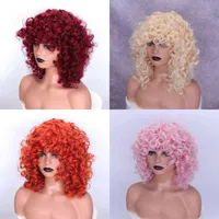 Cheveux Synthetic Wigs Cosplay Junsi 12inch Short Curly Synthetic Wig Perruques naturelles Vin rouge Vin Rose Jaune Orange American Femme Cosplay 220225