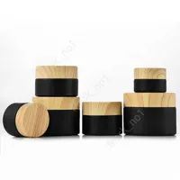 Black frosted glass jars cosmetic jars with woodgrain plastic lids PP liner 5g 10g 15g 20g 30 50g lip balm cream containers DAM171