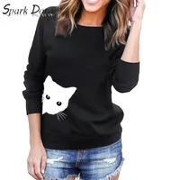 Sparkdora Hot fb camisas com gatos em camisetas Gato de manga comprida Imprimir camisola pullover topstunic top feminino streetwear 210324