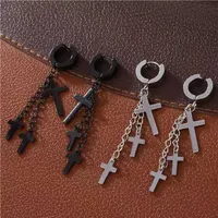 1Pcs Punk Black Cross Stainless Steel Hoop Earrings For Women Men Fashion Vintage Chain Pendants Hip Hop Jewelry 220119