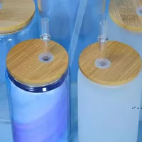 Sublimación de stock de EE. UU. Botellas de agua de vidrio de 12 oz con tapa de bambú lata de cerveza de paja reutilización