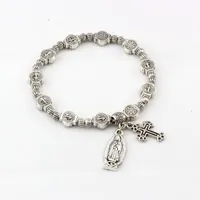 1pcs alliage religieux catholique alliage perlé bracelets pour hommes femmes Christ Jusue Juse Cross Vierge Marie Pendentif Bracelets C-79 Charme