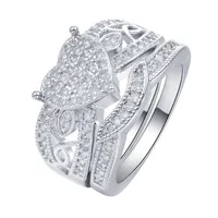 Wedding Rings Hainon Heart Women's White Gold Fylld CZ Zirkon Smycken Silver Färg Romantisk Kärlek Lady Engagement Ring Set