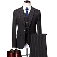 دعاوى الرجال للبليزرز الرجال Streep Business عرضية GESP Pak Jas Jas Broek Wedding Gum Dress Classic Male Blazer Vest 3-PCS Set