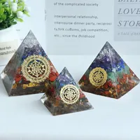 Seven Chakra Organe Jewelry Pyramid 세트 조각 화려한 크리스탈 스톤 수지 칩 층 생명의 꽃 치유