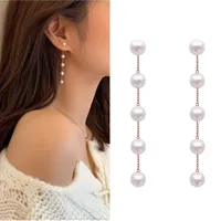 Charm Fairy Simulated Pearl Women Long Tassel Earrings Gold Chain Wedding Koeran Earrings for Women Fashion Jewelry