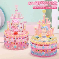 Castle jewelry box children's ual DIY material bag paste drill to make jewelry box cartoon girl toy