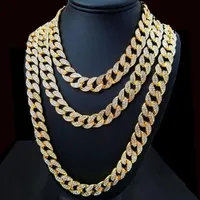Chains Miami Curb Cuban Chain Necklace 15mm 30inches Golden Iced Out Paved Rhinestones CZ Bling Rapper Necklaces Men Hip Hop Jewelry