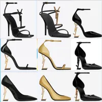 Kadın Lüks Tasarımcılar Klasik Mektubu Metal Topuk Ayakkabı Sandalet Gerçek Resim Hakiki Deri Kayış Yüksek Topuklu Ayakkabı Çanta Gelinlik Kutu Ile Kırmızı Alt Pompalar