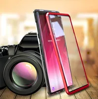 Magnetisk Adsorption Metal Frame Fodral Fram och Back Temperad Glas Fullskärm Täckning för Samsung Galaxy S21 Ultra S21 Plus 30st / Lot