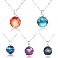 Çift taraflı cam taş kolye kolye yıldızlı gökyüzü güneş sisteminde Gem Evren Samanyolu yıldız zincir kolye takı hediyeler erkekler kadınlar için