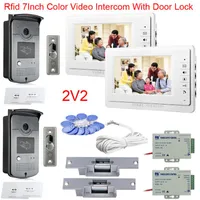 Für 2 Türen RFID-Karten-Kamera-Video-Türklingel 7inches-Farbmonitore Intercom-Kit mit elektrischem Strike Türschloss Volle Telefone