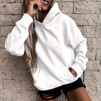 Women Long Sleeve Solid Hoodies Casual Hooded Pocket Top For Ladies Oversized Sweatshirts Japanese Fashion Women's &