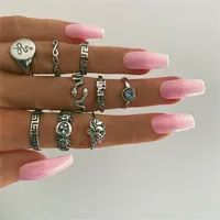 Kimter bohemia anillos vintage conjuntos para niñas mujeres anillo de uñas encanto pico mar ola serpentina rhinestone dedo kunckle moda joyería k36fa