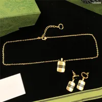 Classic Perfume Bottle Earrings Necklace Bracelet Jewelry 3 Piece Set Double Letter Pendant Studs Women