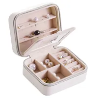 Verkauf PU Jewelry Box Portable Storage Organizer Ohrring Halter Reißverschluss Frauen Display Schatulle Reisekoffer 210914