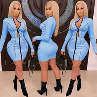 DLUWV X3892 Nouvelle mode Sexy Femmes Courts Two Piece X3892 Nouvelle mode Jupe courte Sexy Femme Sexy Femme Deux Pièce Zipper Jupe Zipper Zipper